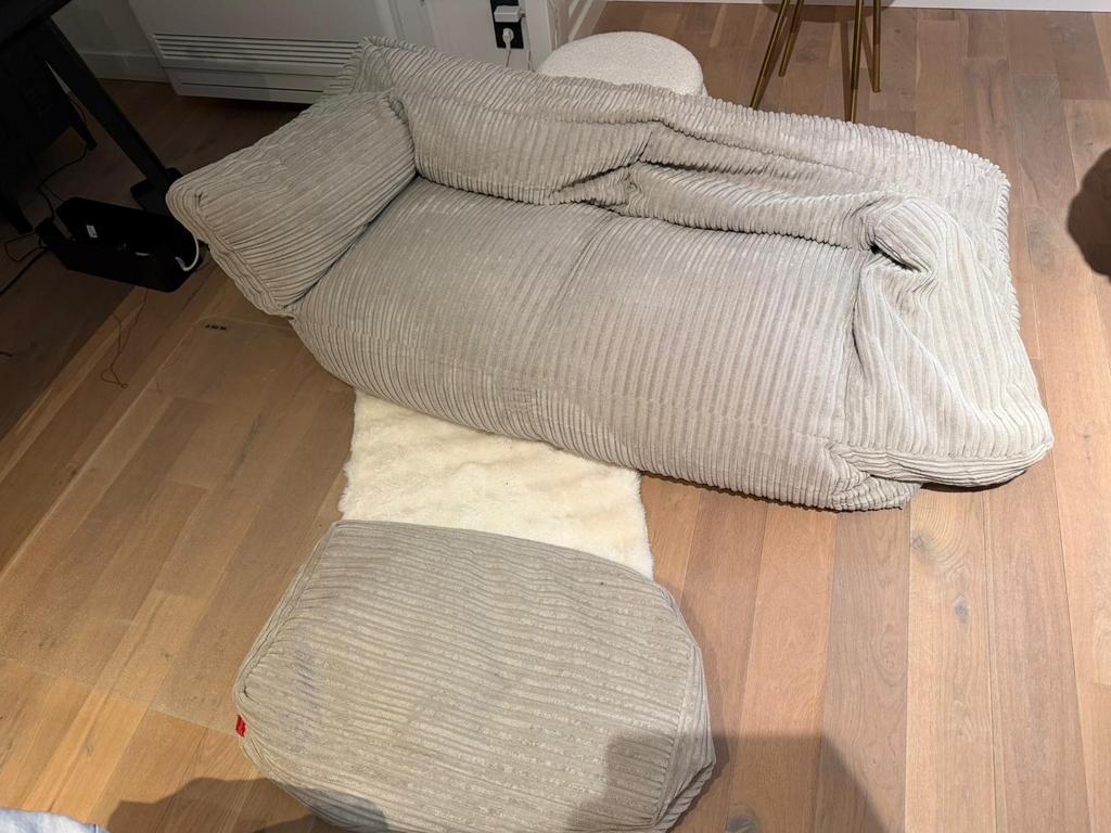 Big Bertha Original 2-zits zitzakbank + poef | Corduroy Mink, Huis en Inrichting, Zitzakken, Ophalen, Zo goed als nieuw, Beige