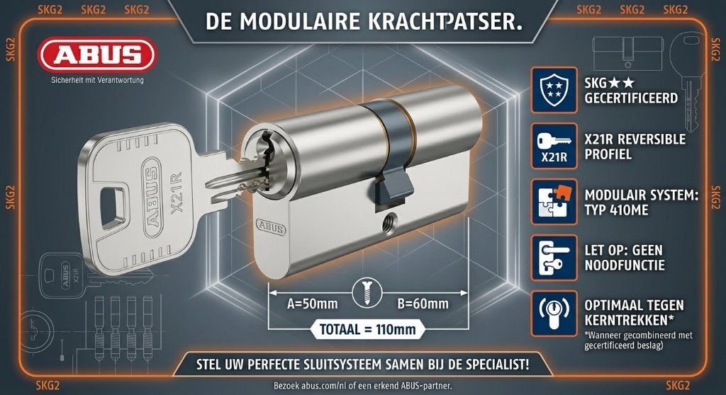 ABUS X21R 50/60 410ME veiligheidscilinder SKG2 – 5 sleutels, Verzenden, Zo goed als nieuw, Rvs, Slot