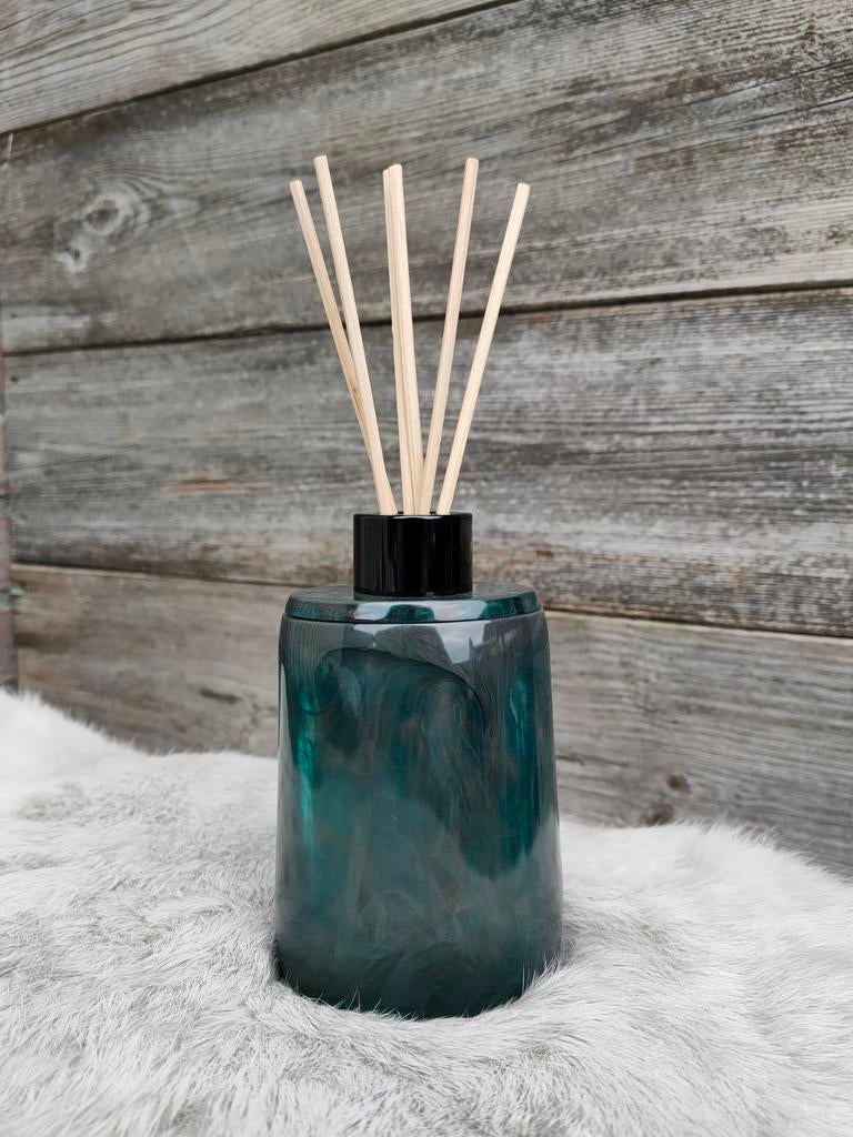 Luxe Geurdiffuser Groen/Blauw Glas met Rietjes, Huis en Inrichting, Woonaccessoires | Overige, Zo goed als nieuw, Overige materialen