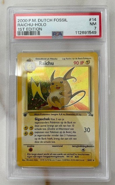 Raichu Holo Dutch 1st edition #14 PSA 7, Verzenden, Nieuw, Losse kaart
