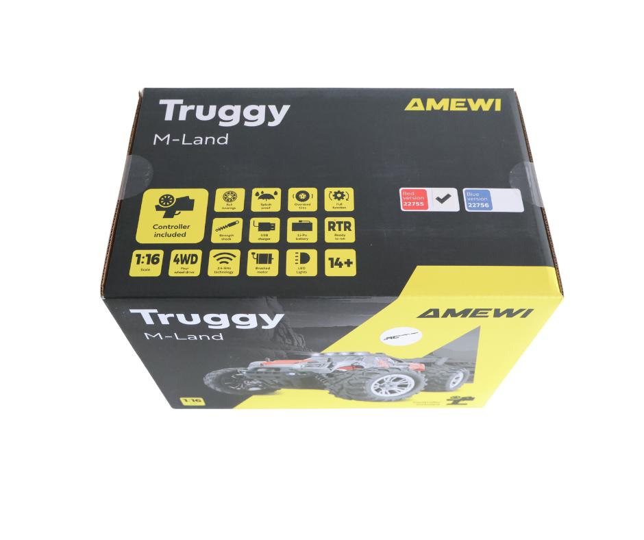 Amewi M-Land Truggy 48km/h 4WD 1/16 22755 rood, Ophalen of Verzenden, Nieuw, Overige schalen, Auto offroad