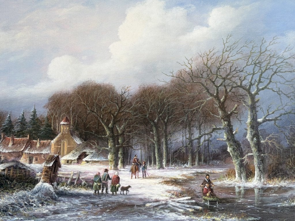 Thomas Heesakkers, sfeervol wintergezicht, Ophalen, Doek, Realistisch, Origineel werk