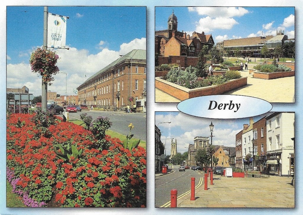 Ansichtkaart  	Derby (Eng)	3-luik	Floral display & Council H, Verzenden, 1980 tot heden, Gelopen, Engeland