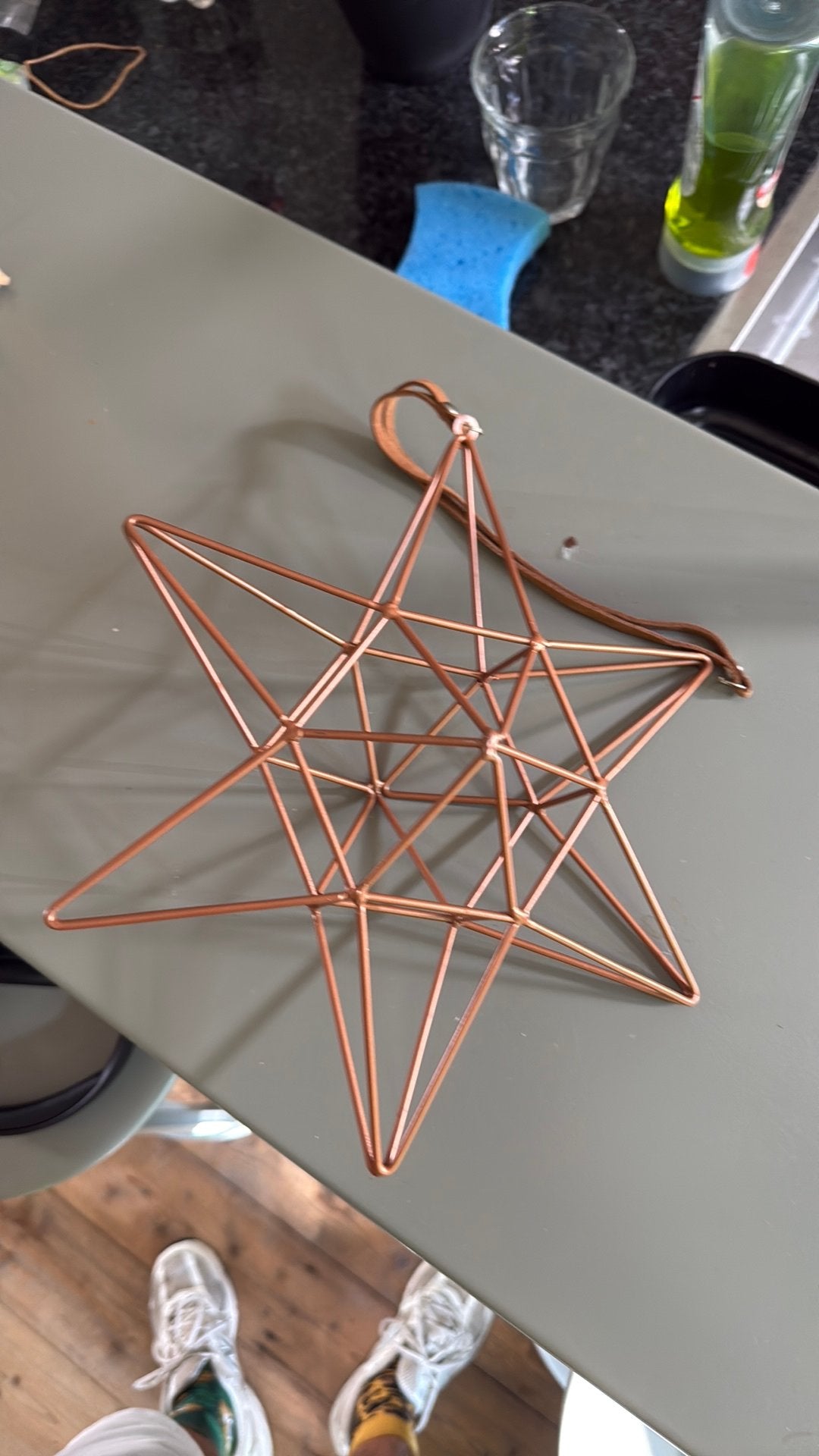 Metalen ster kerstster met leren bandje, Ophalen, Zo goed als nieuw