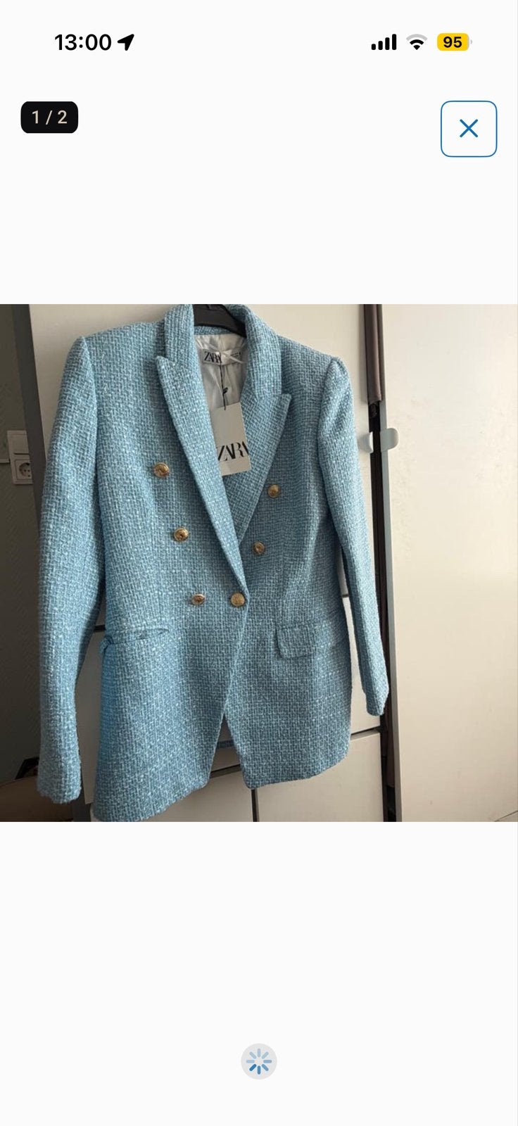 Zara Tweed Blazer Lichtblauw Maat M, Ophalen, Nieuw, Maat 38/40 (M), Blauw