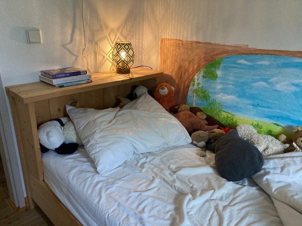 Steigerhouten bed 90x200, zonder (Ikea) lattenbodem, Ophalen, 90 cm, Steigerhout, Zo goed als nieuw