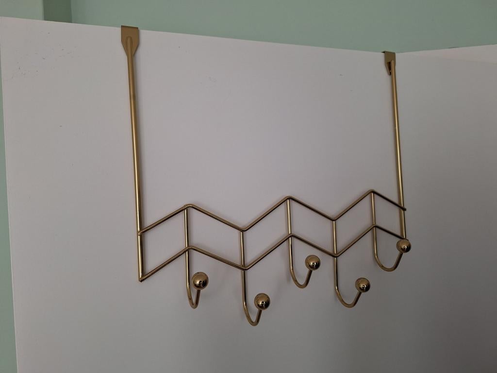 Gouden deurkapstok met 6 haken - zigzag design, Huis en Inrichting, Woonaccessoires | Kapstokken, Wandhaken, Ophalen of Verzenden