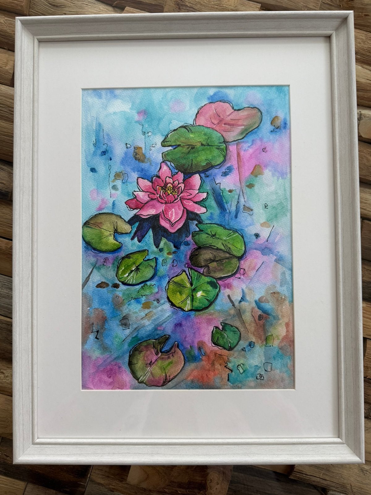 Waterlelie In lijst Aquarel, Antiek en Kunst, Verzenden