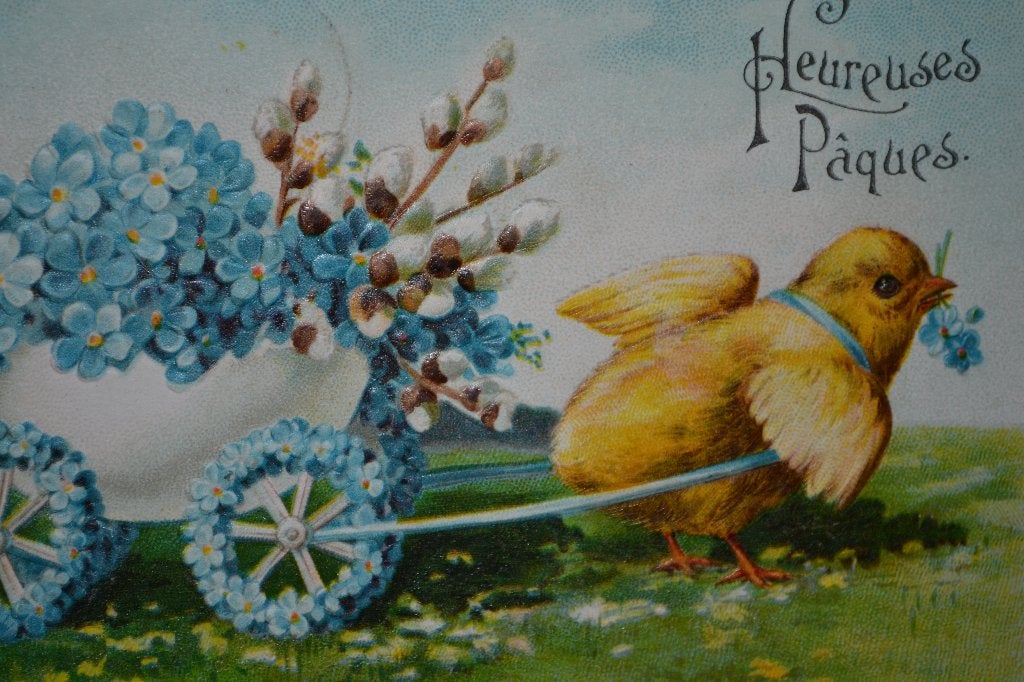 belgie 1908 relief pasen kuiken trekt kar vergeetmijnietjes, Ophalen of Verzenden, Voor 1920, Sterren en Beroemdheden