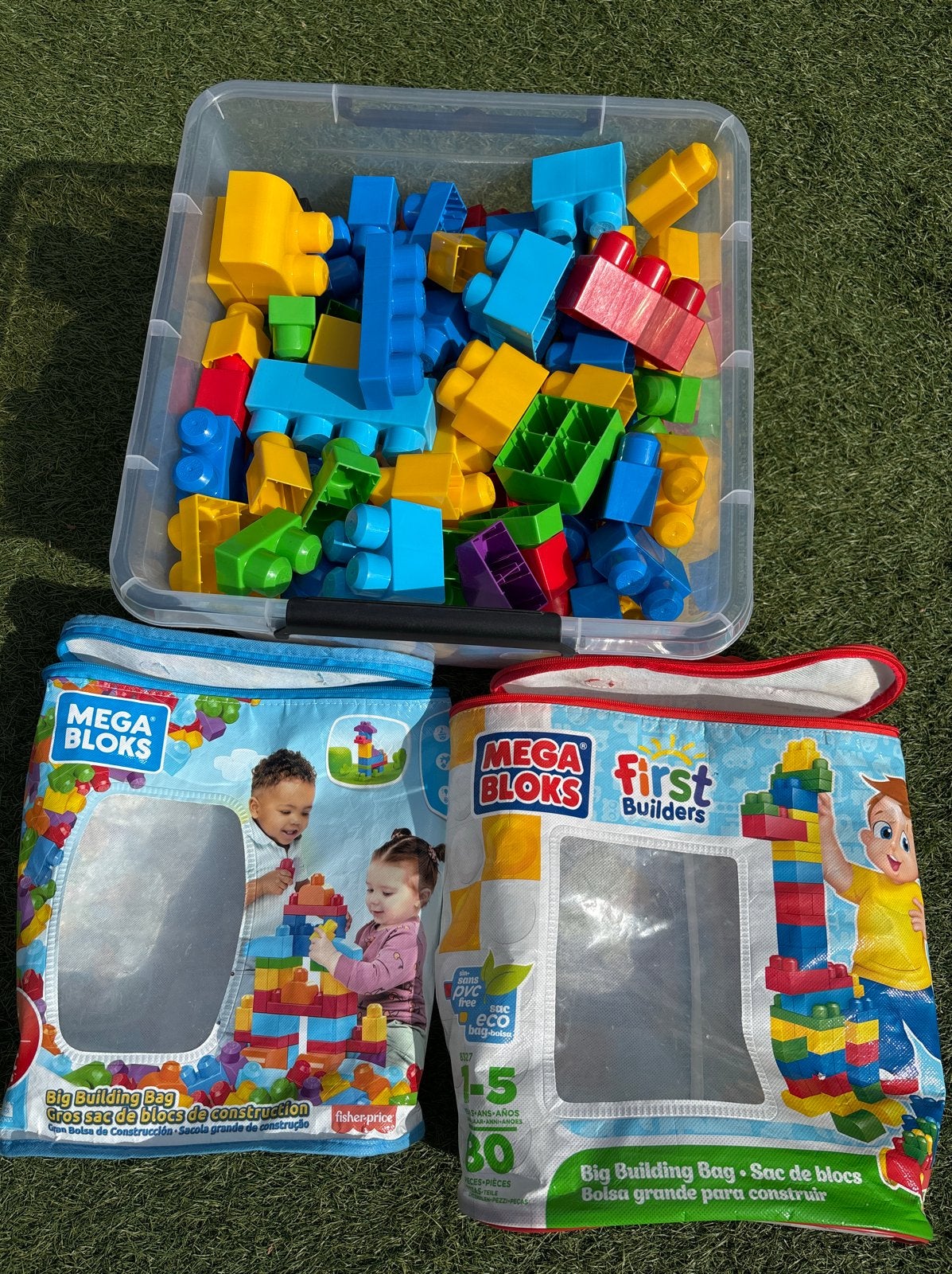 Mega Bloks bouwblokken in handige opbergton en tassen, Ophalen of Verzenden, Gebruikt, Megabloks