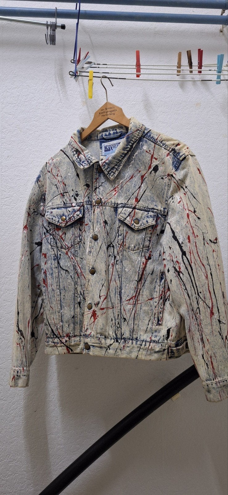 Rugged Wear spijkerjas met verfspatten - Maat L, Meerkleurig, Maat 42/44 (L), Ophalen of Verzenden, Gedragen