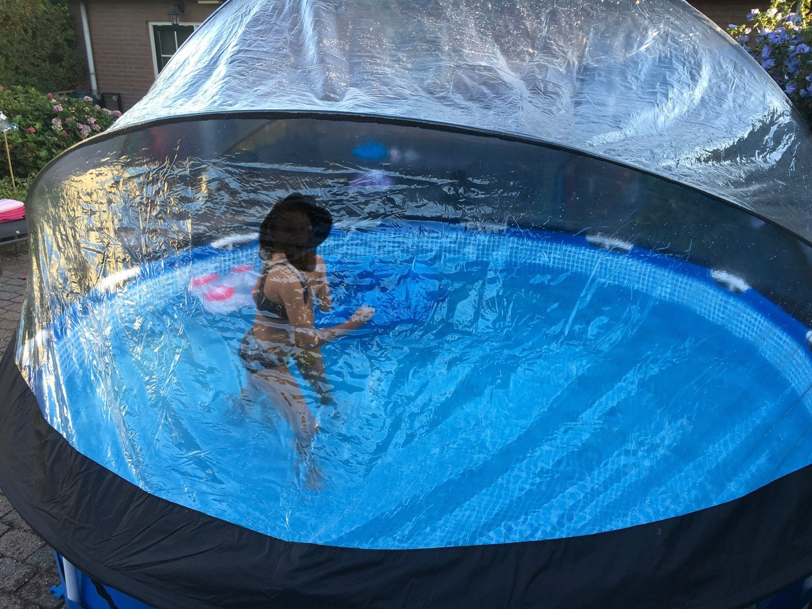 Intex Zwembad 3.66x1.22 met Koepel en Zandfilterpomp, Tuin en Terras, Gebruikt, Rond, 300 cm of meer, Opzetzwembad