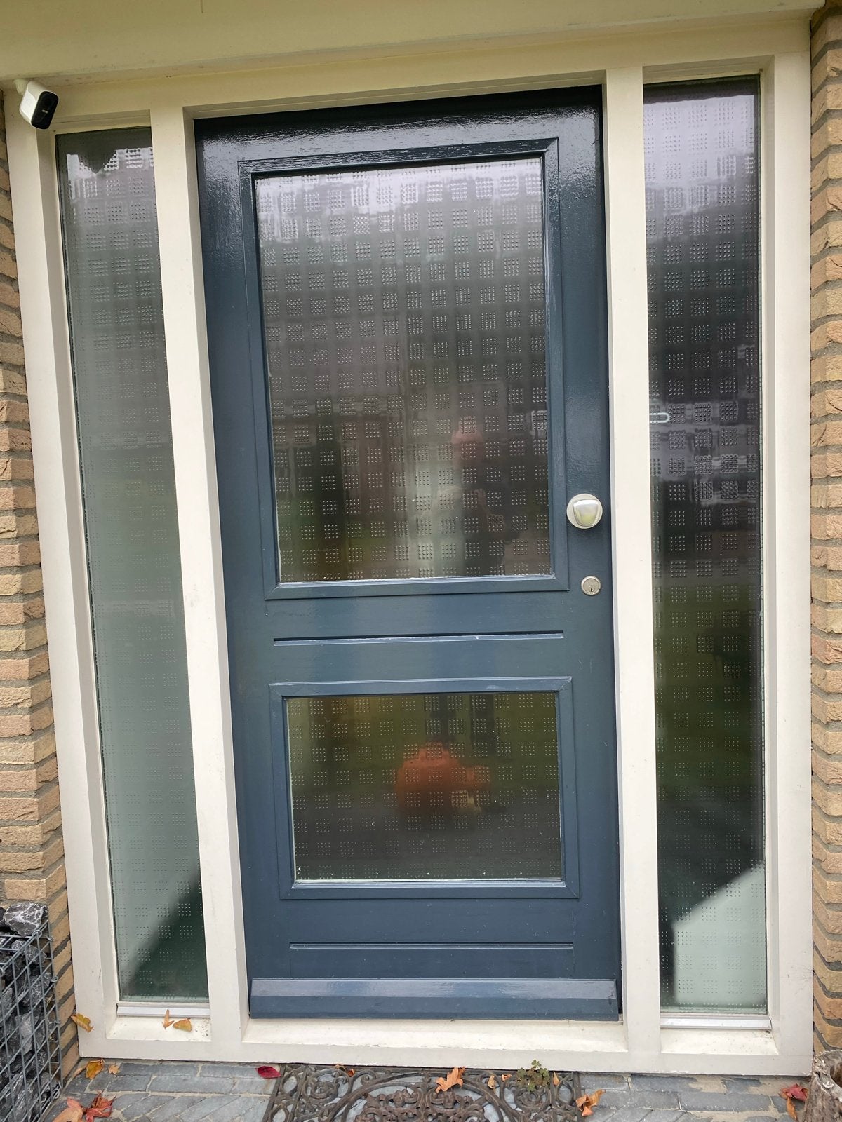 Hardhouten voordeur met kozijn en mat glas, Gebruikt, 80 tot 100 cm, 215 cm of meer, Ophalen of Verzenden