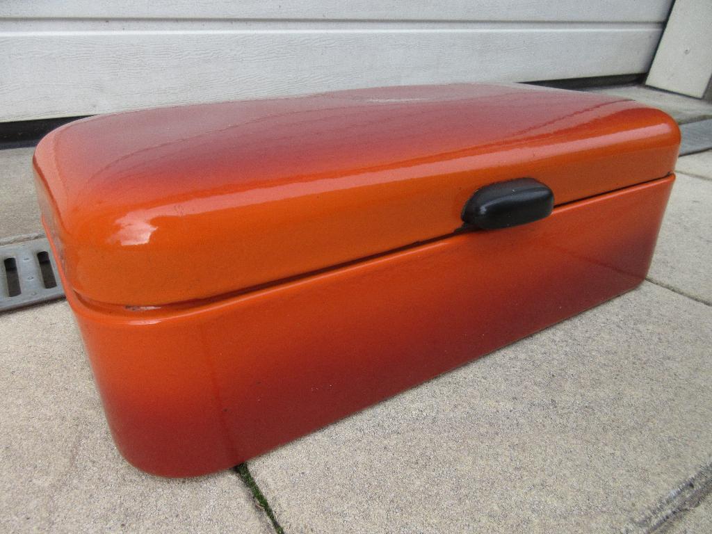Oranje gevlamd emaille broodtrommel, Ophalen of Verzenden