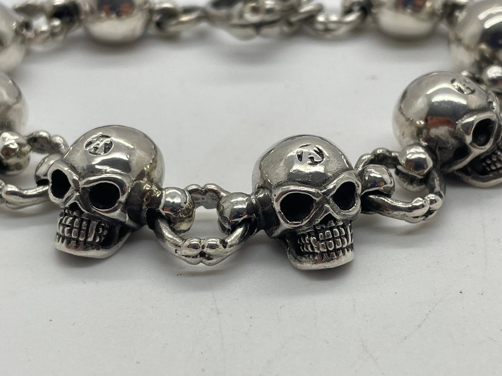 F761 Prachtige massief zilveren skull armband, Ophalen of Verzenden, X, Zilver, Zilver