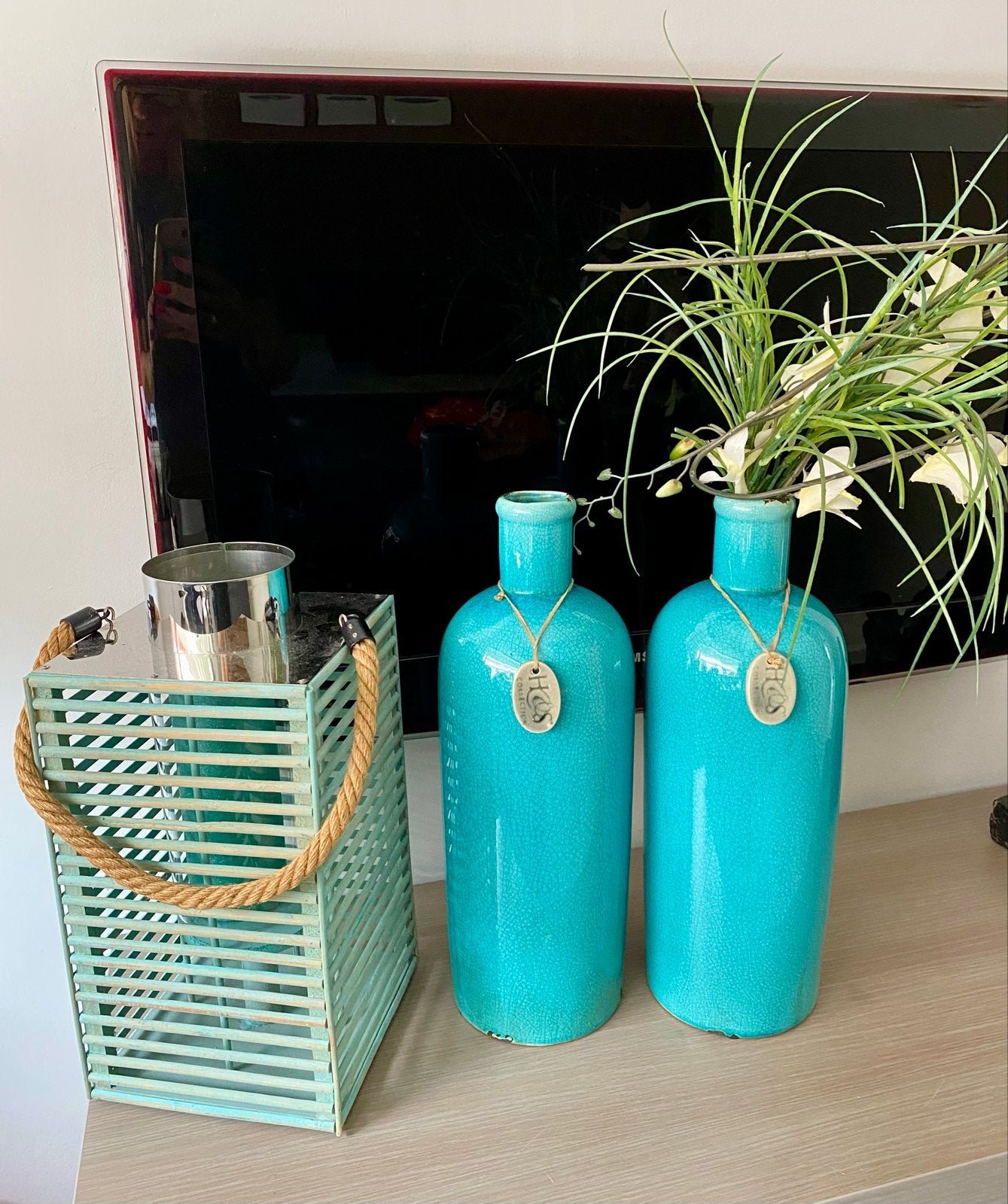 Mooie blauwe accessoires: vazen en lantaarn, Ophalen, Gebruikt, Blauw, Aardewerk of Porselein