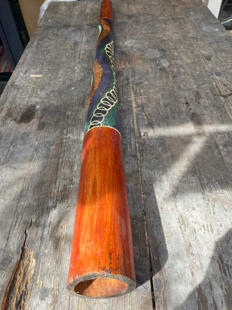 Houten didgeridoo met beschildering, Muziek en Instrumenten, Blaasinstrumenten | Didgeridoos, Ophalen of Verzenden, Zo goed als nieuw
