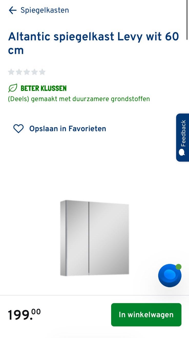 Altantic spiegelkast Levy, Ophalen, Spiegelkast, 50 tot 100 cm, Zo goed als nieuw