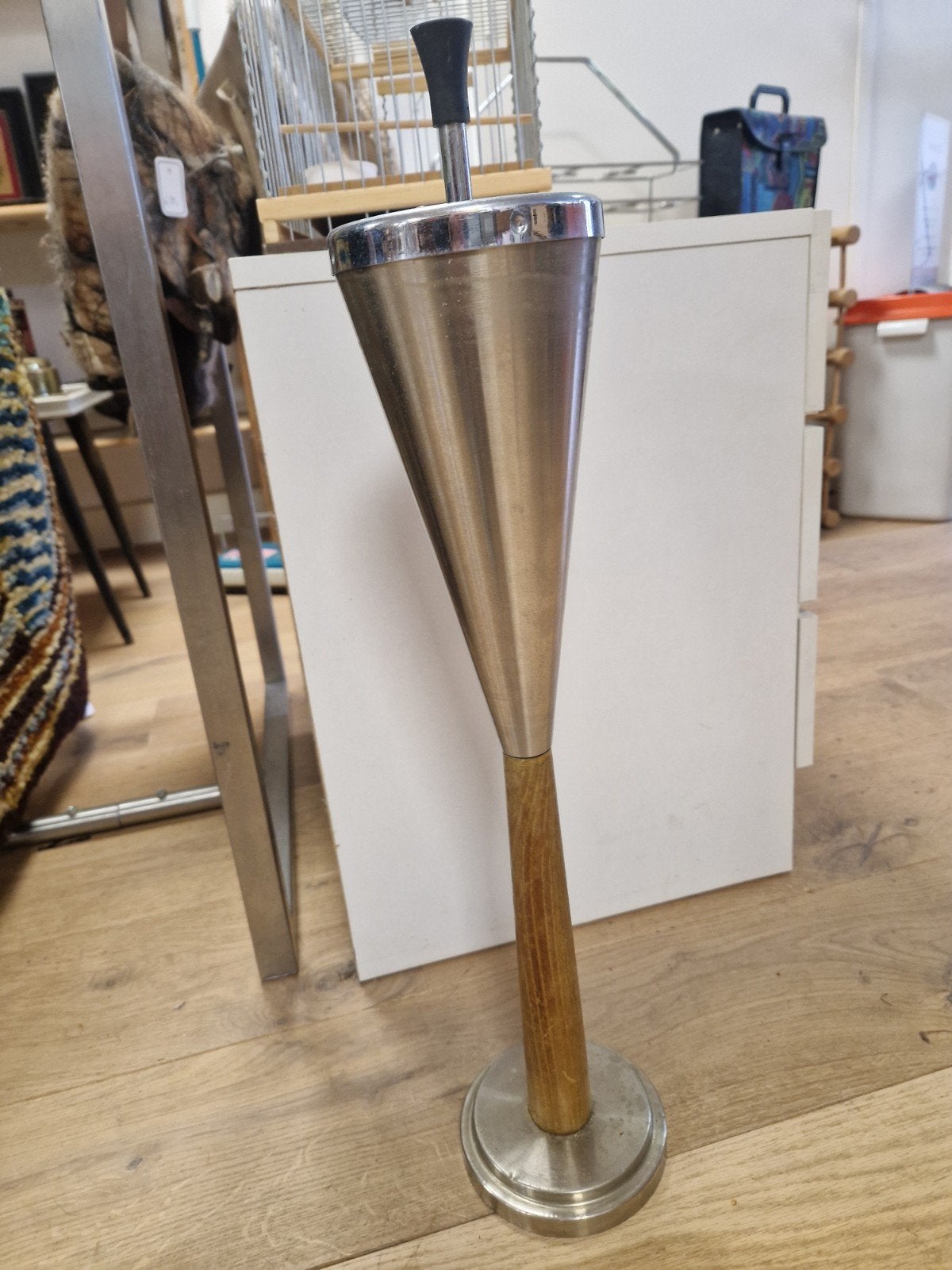 Vintage Staande Asbak - Chroom en Hout, Gebruikt, Onbekend, Ophalen of Verzenden, Onbekend
