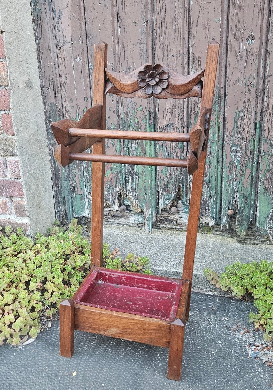 Antieke eikenhouten paraplubak met originele lekbak.., Ophalen of Verzenden