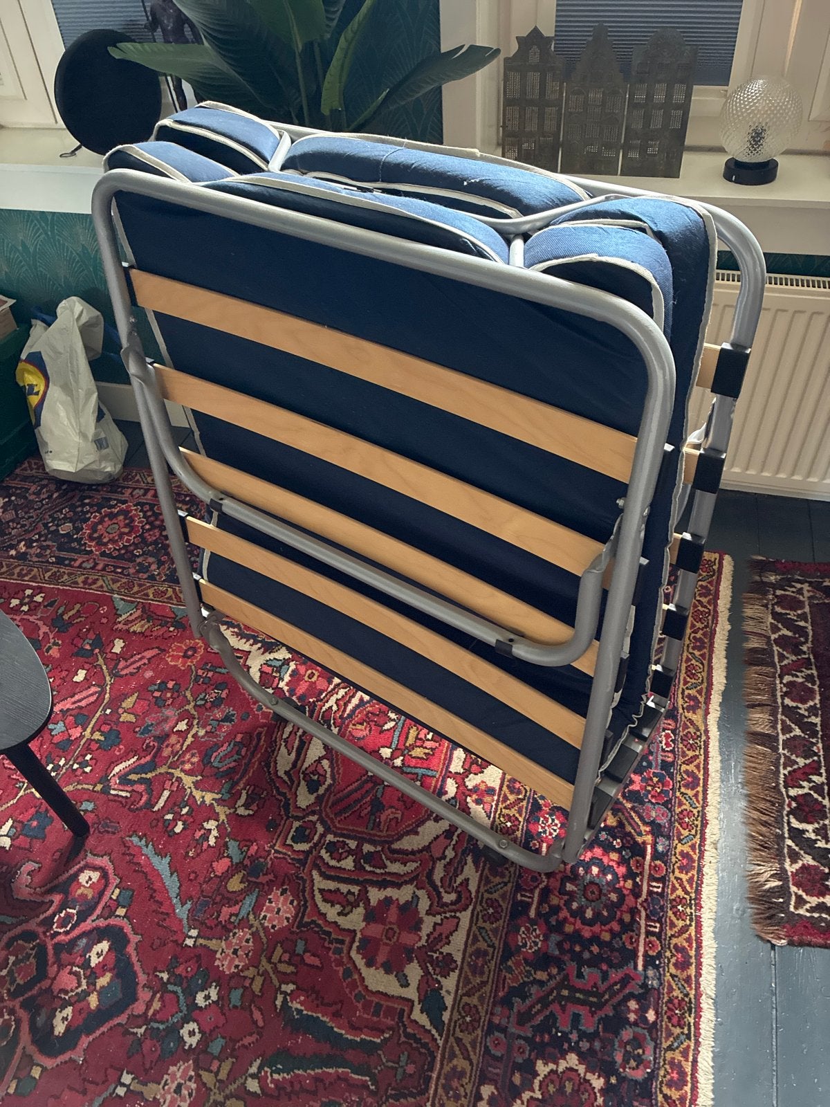 Opklapbaar logeerbed met matras, Gebruikt, Eenpersoons, Blauw, 80 cm