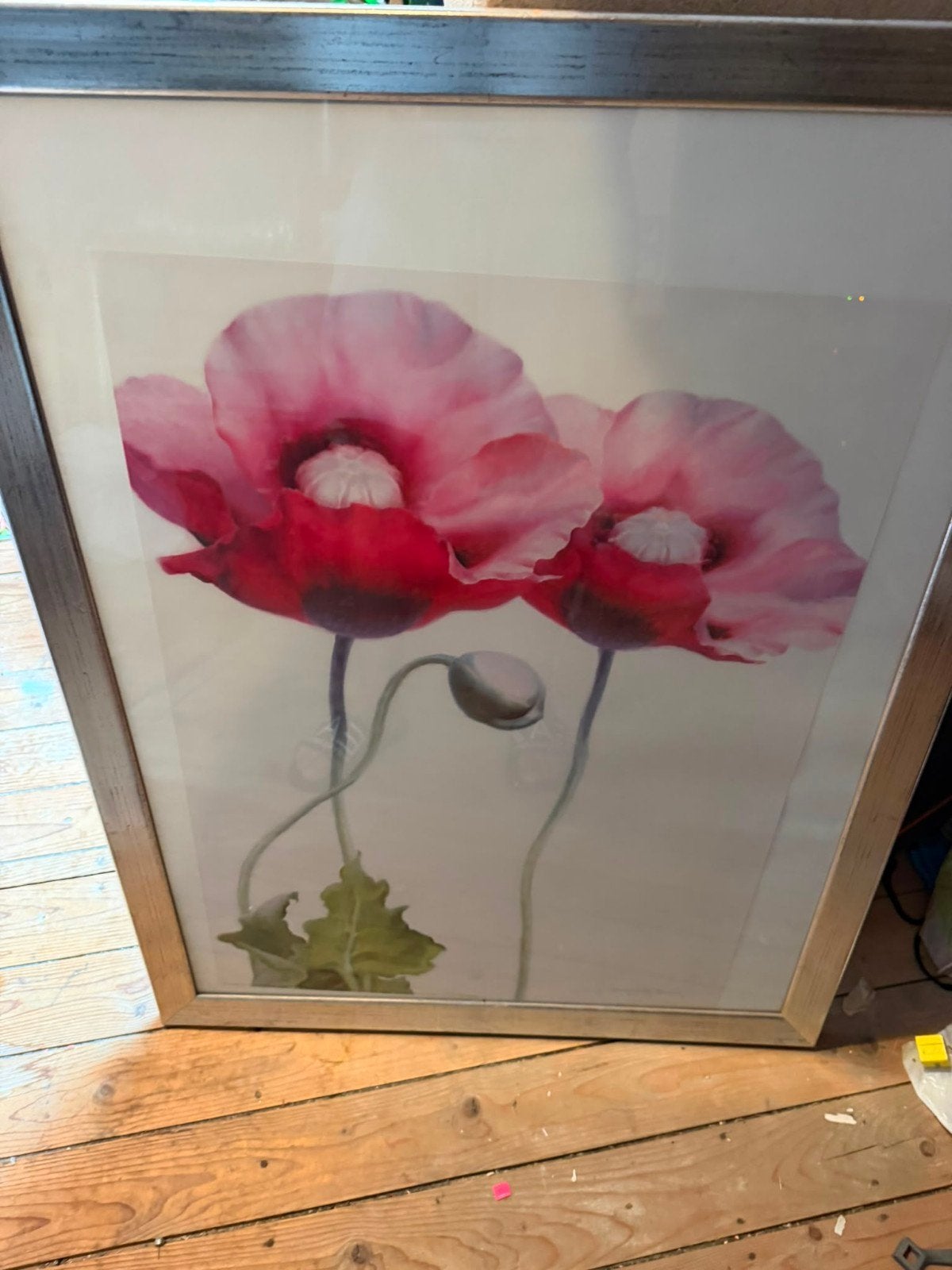 Ingelijste print van roze klaprozen, Antiek en Kunst, Kunst | Schilderijen | Klassiek, Ophalen of Verzenden