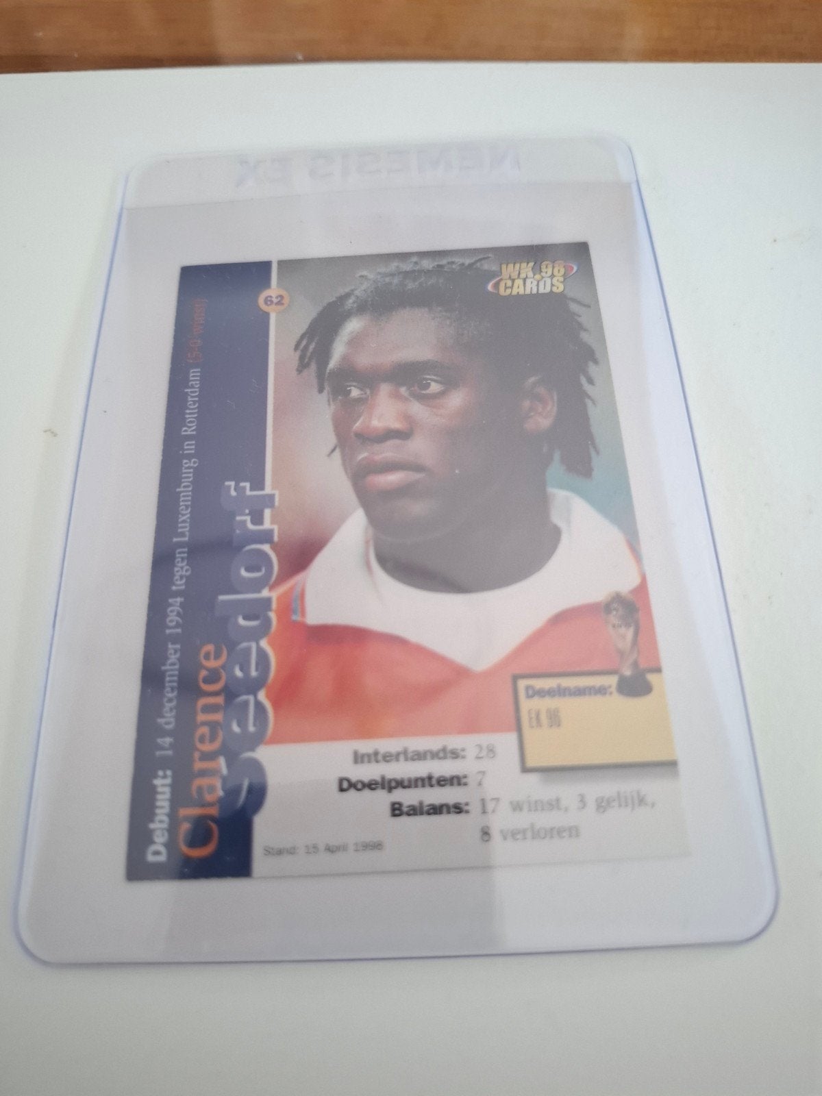 Clarence Seedorf WK '98 Voetbal Spelerskaart, Verzamelen, Ophalen of Verzenden, Zo goed als nieuw, Overige sporten, Spelerskaart