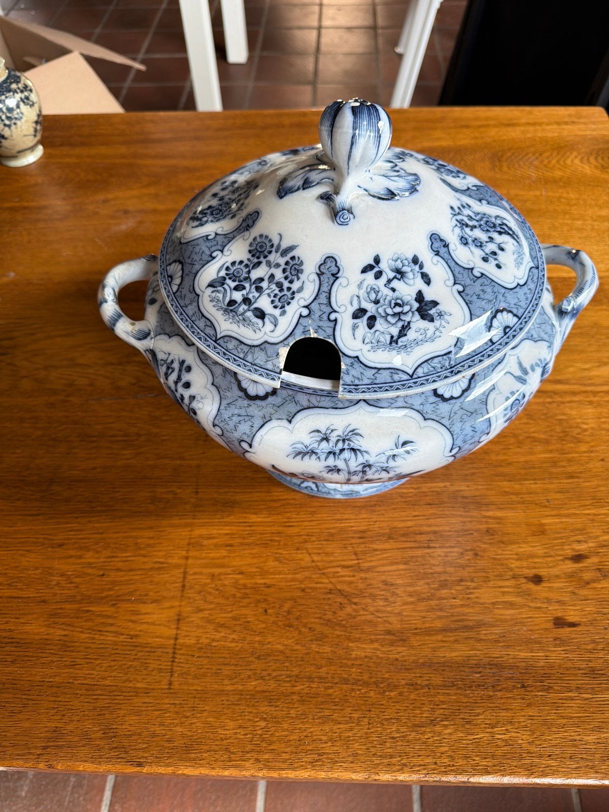 Antieke blauw-witte soepterrine met deksel, Antiek en Kunst, Ophalen