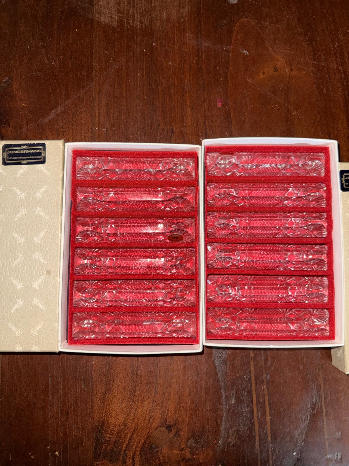 12 stuks Jungerhans Messenleggers van kristal, Ophalen