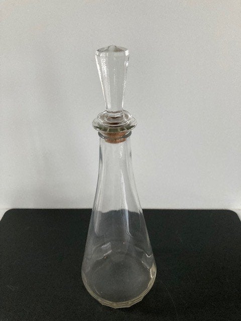 antieke (1945) glazen karaf originele stop met kurk, Ophalen of Verzenden