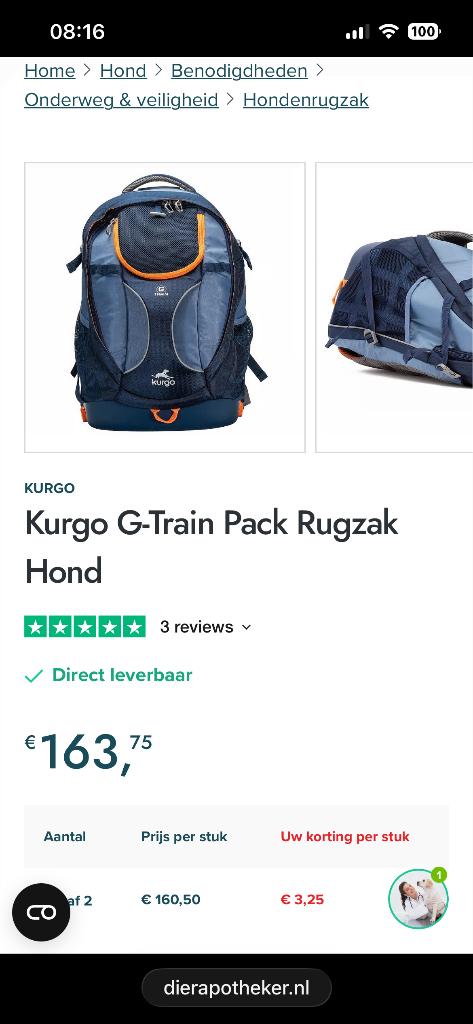 Honden Kurgo G-Train Pack Rugzak, Dieren en Toebehoren, Honden | Teckels en Dashonden, 6 jaar of ouder, HCC (leverziekte), Teef