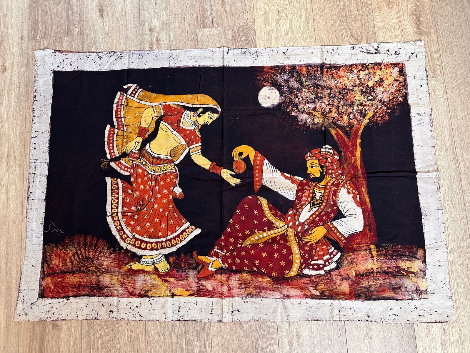 Handgemaakte Indiase Batik Wanddecoratie - 90x135 cm, Antiek en Kunst, Wanddecoratie, Textiel, India, Handgemaakt