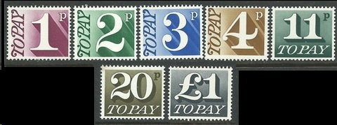 ENGELAND 1970-75 7 verschillende Postage Dues, FCP-PVAD, Verzenden, Postfris