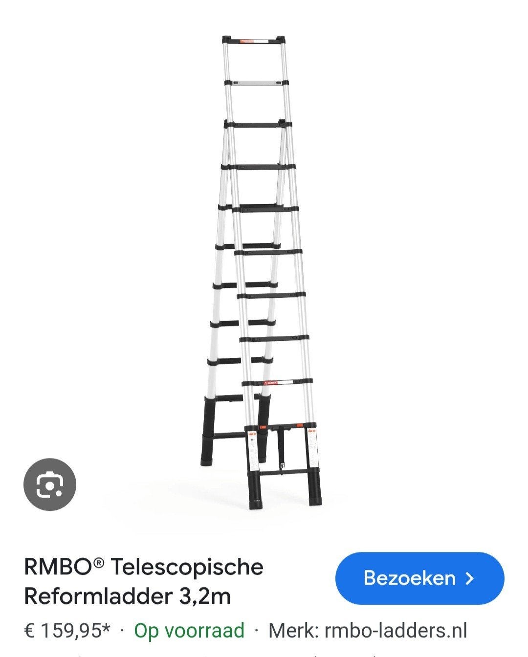 RMBO Telescopische Reformladder 3,2m, Doe-het-zelf en Verbouw, Ladders en Trappen, Ophalen, Zo goed als nieuw, Ladder, Opvouwbaar of Inschuifbaar