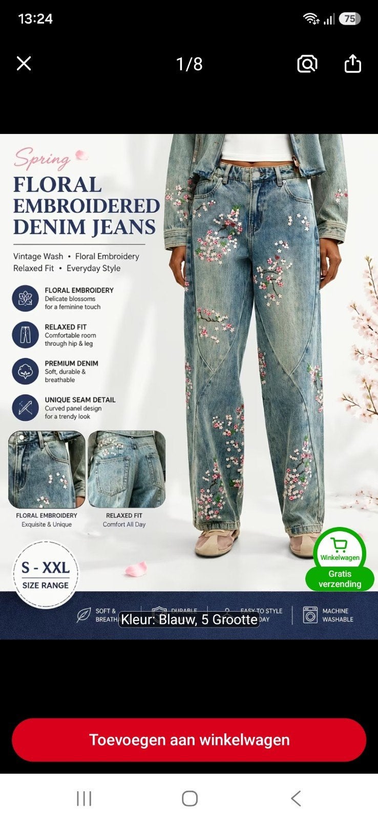 maat 44 gebloemde spijkerbroek, Kleding | Dames, Ophalen, Blauw, Nieuw, W33 - W36 (confectie 42/44)