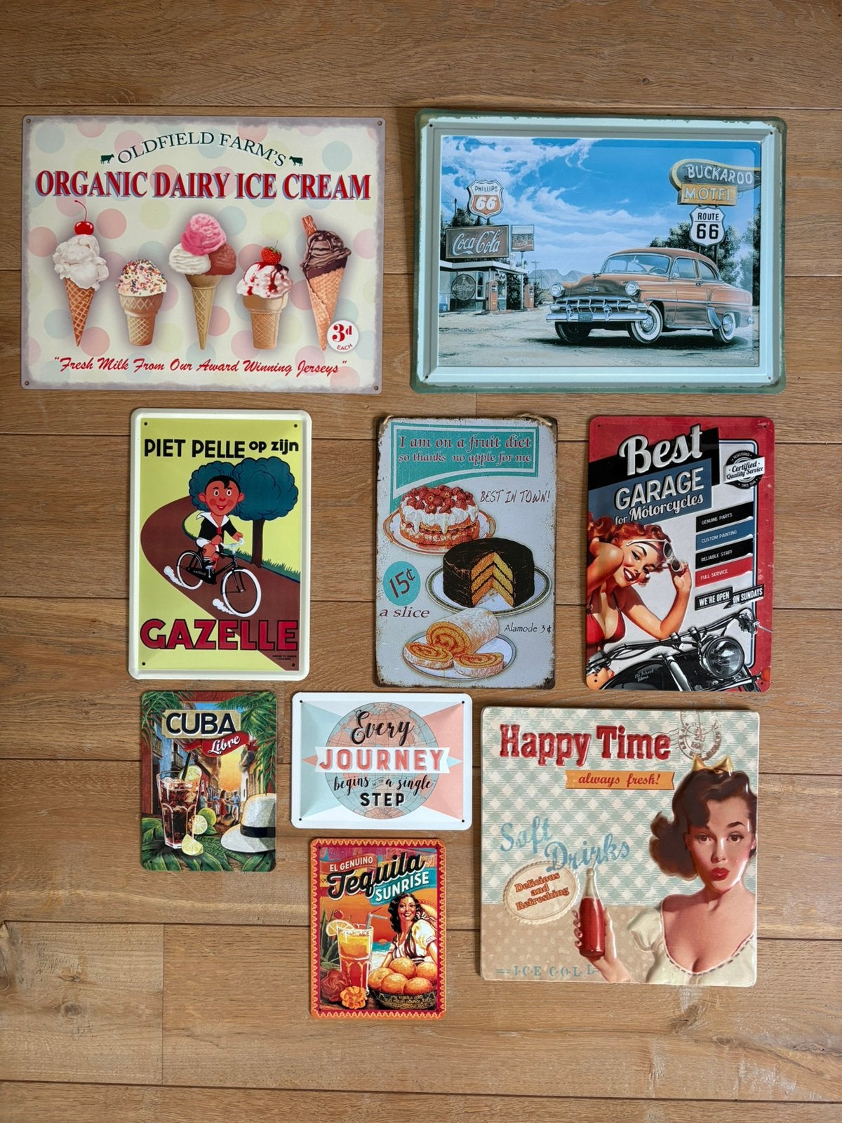 Retro look reklameplaten, diverse looks., Ophalen of Verzenden, Zo goed als nieuw, Reclamebord