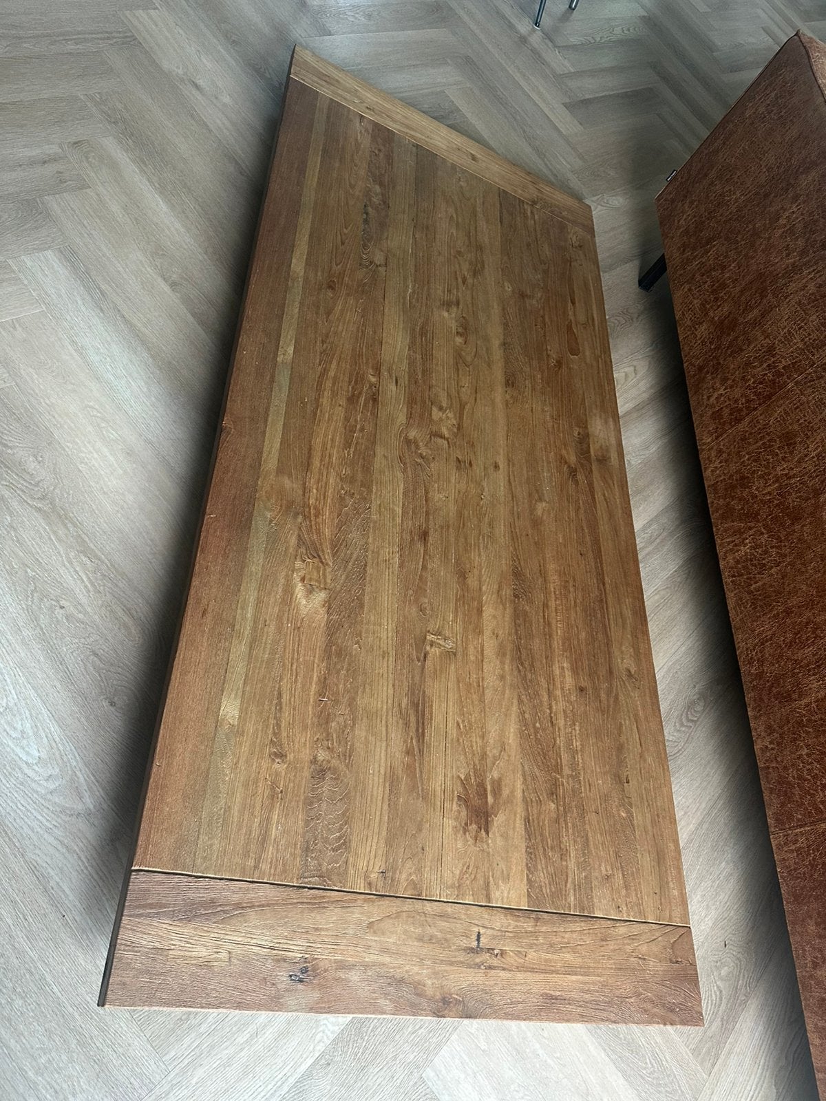 Mooi houten tafelblad 200 x 90 cm – robuust / landelijk, Ophalen, Gebruikt, Teakhout, 200 cm of meer