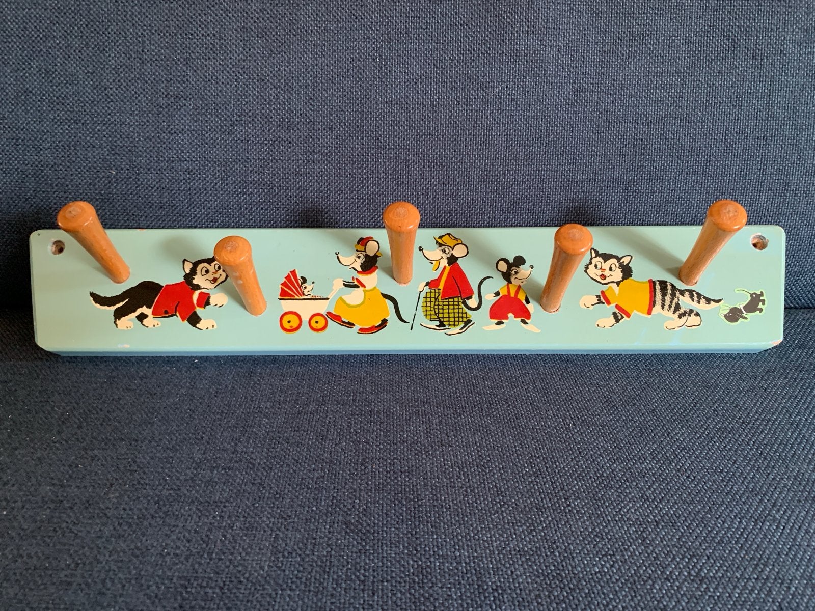 Vintage Kinderkapstok met Dierenprint - 45x7,5cm, Ophalen, Gebruikt, Minder dan 100 cm, Kinderkapstok