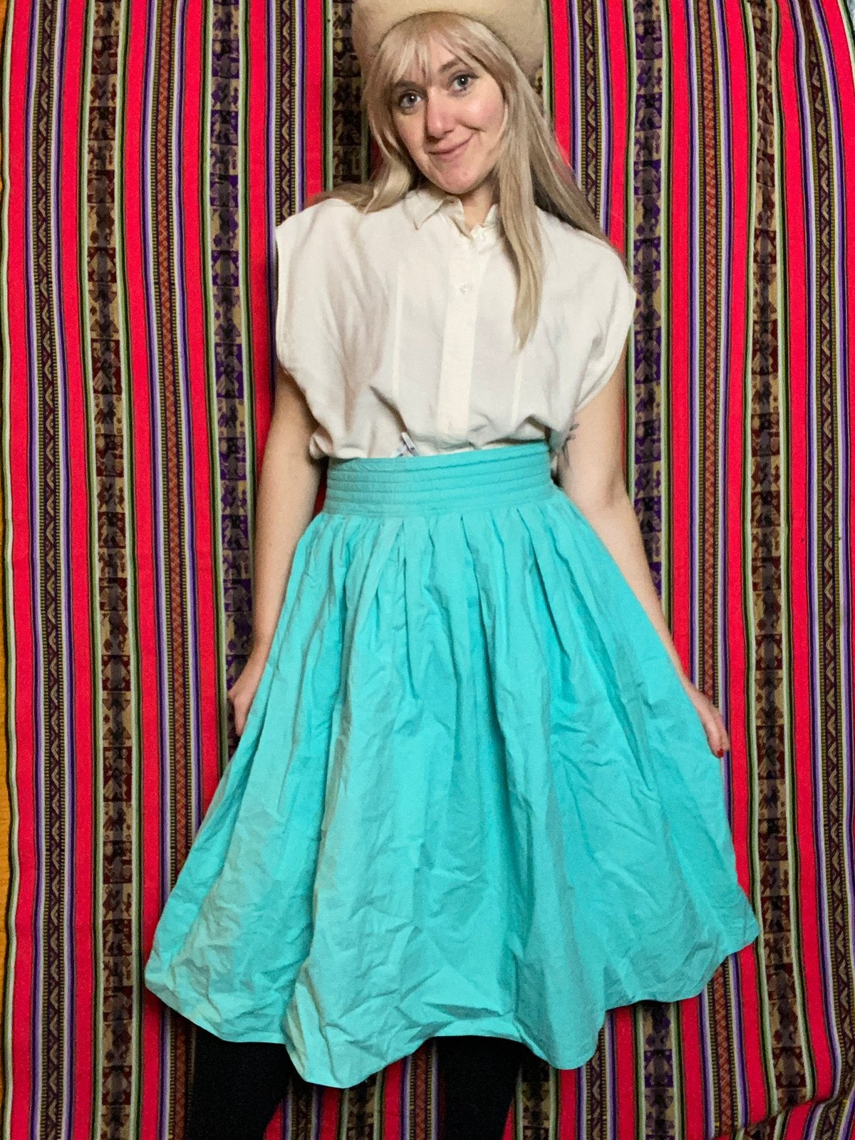 Vintage rok - groen / turquoise - katoen - 36/S/small, Hgv, Hgv, Ophalen of Verzenden, Maat 36 (S)