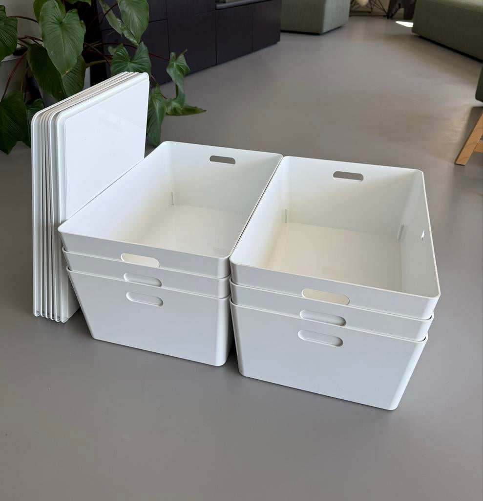 6x IKEA Kuggis bakken met deksel, wit, 37x54x21 cm, Ophalen, Kunststof, Zo goed als nieuw, Minder dan 50 cm