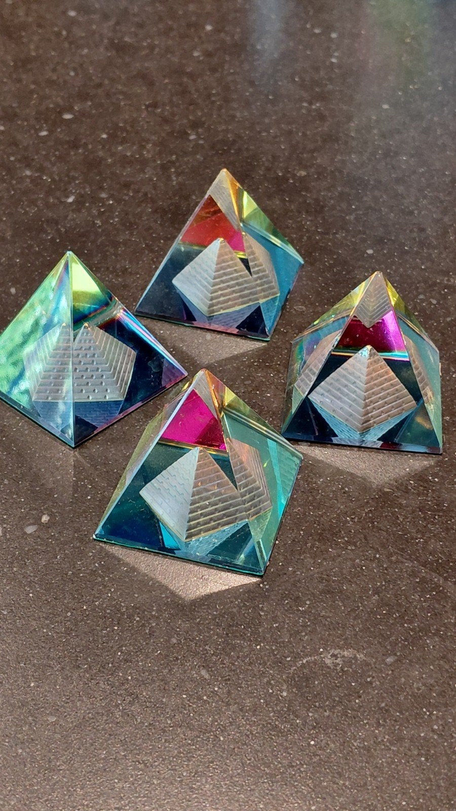 Set 4 stuks glazen prisma piramides, Ophalen of Verzenden
