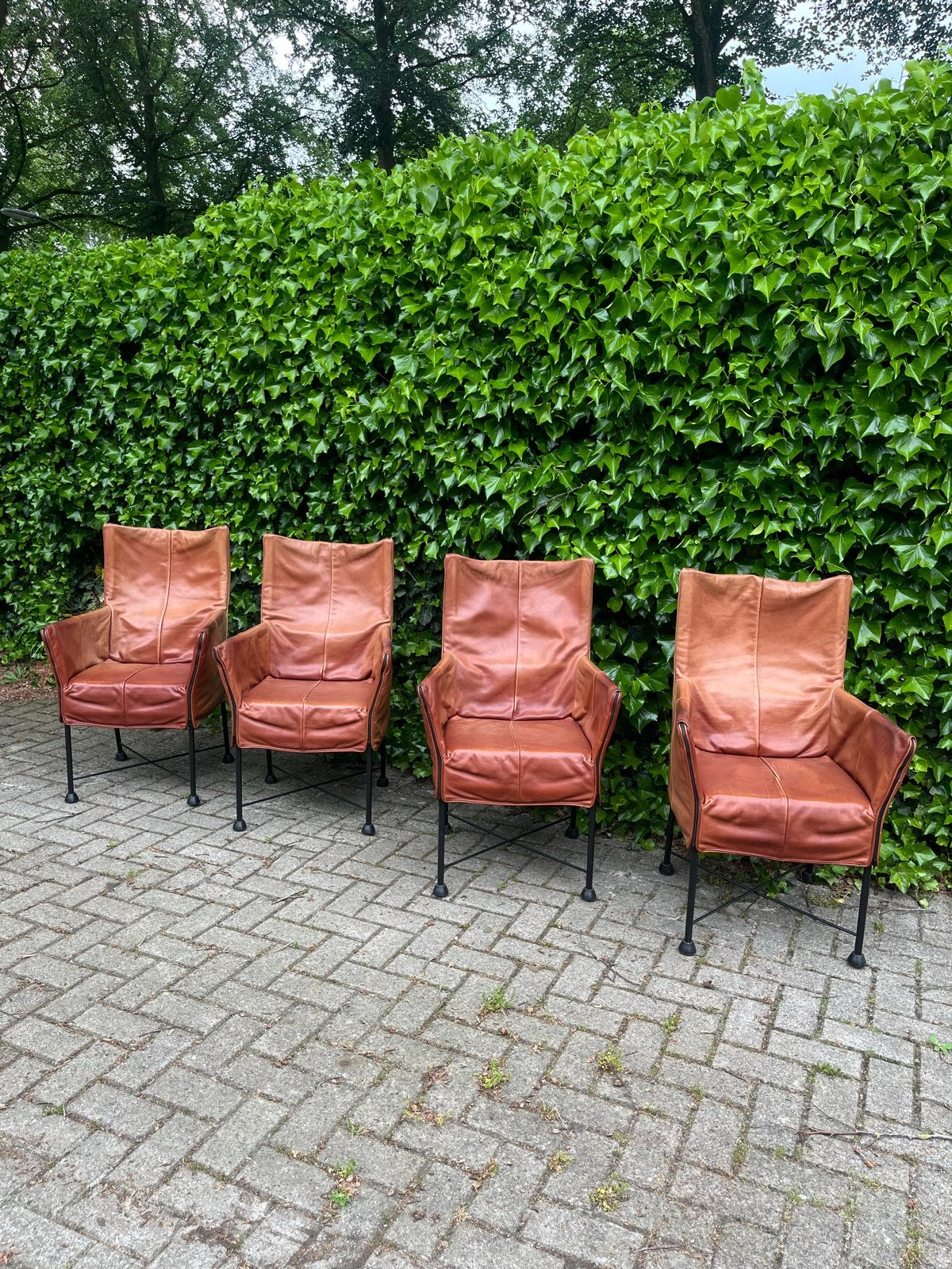 Set van 4 Montis Chaplin, cognac, label Gerard van den Berg, Gebruikt, Bruin, Design, Ophalen of Verzenden