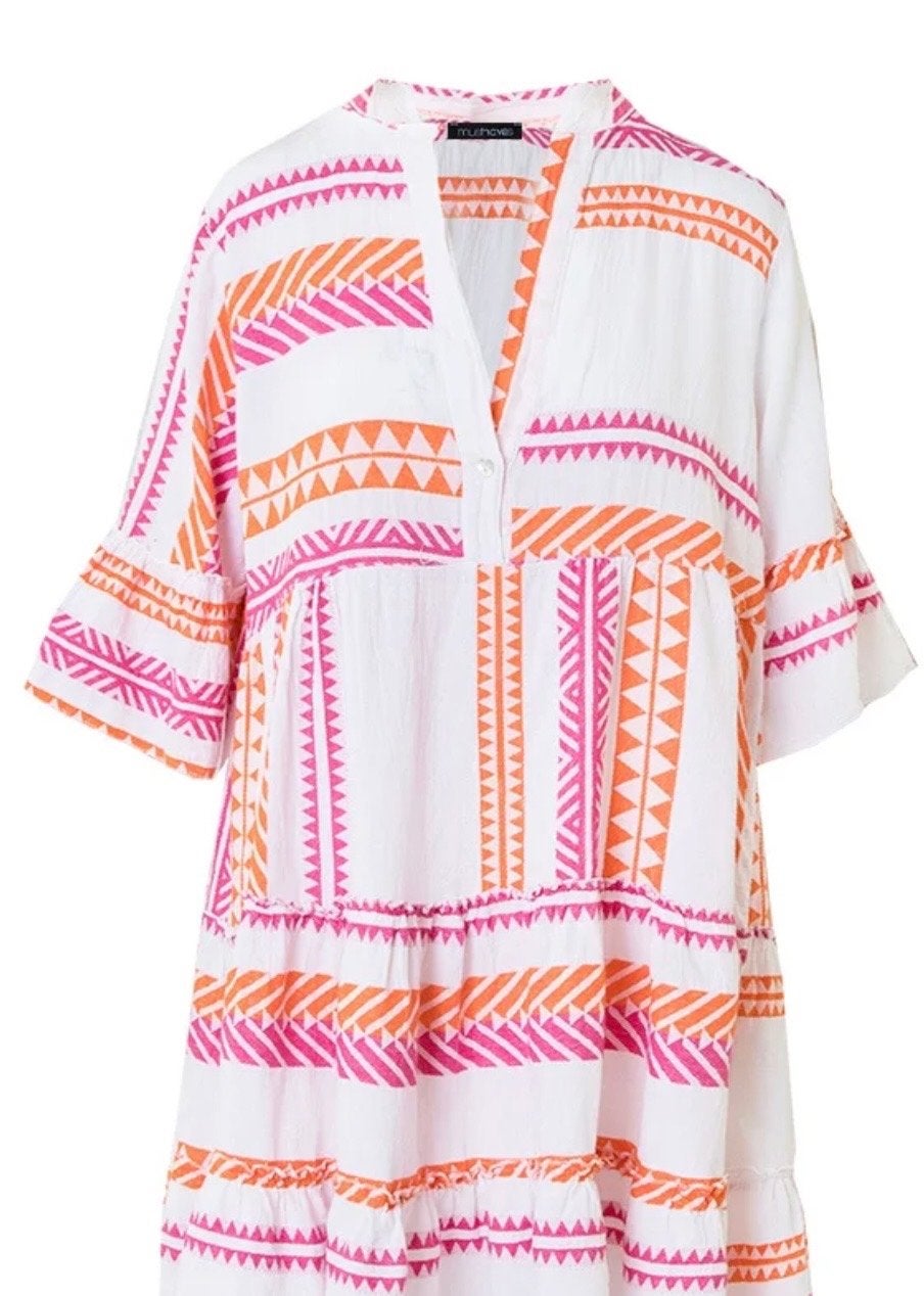 Tuniek met Aztec print en driekwart mouwen - one size, Maat 38/40 (M), Meerkleurig, Ophalen of Verzenden, Zo goed als nieuw
