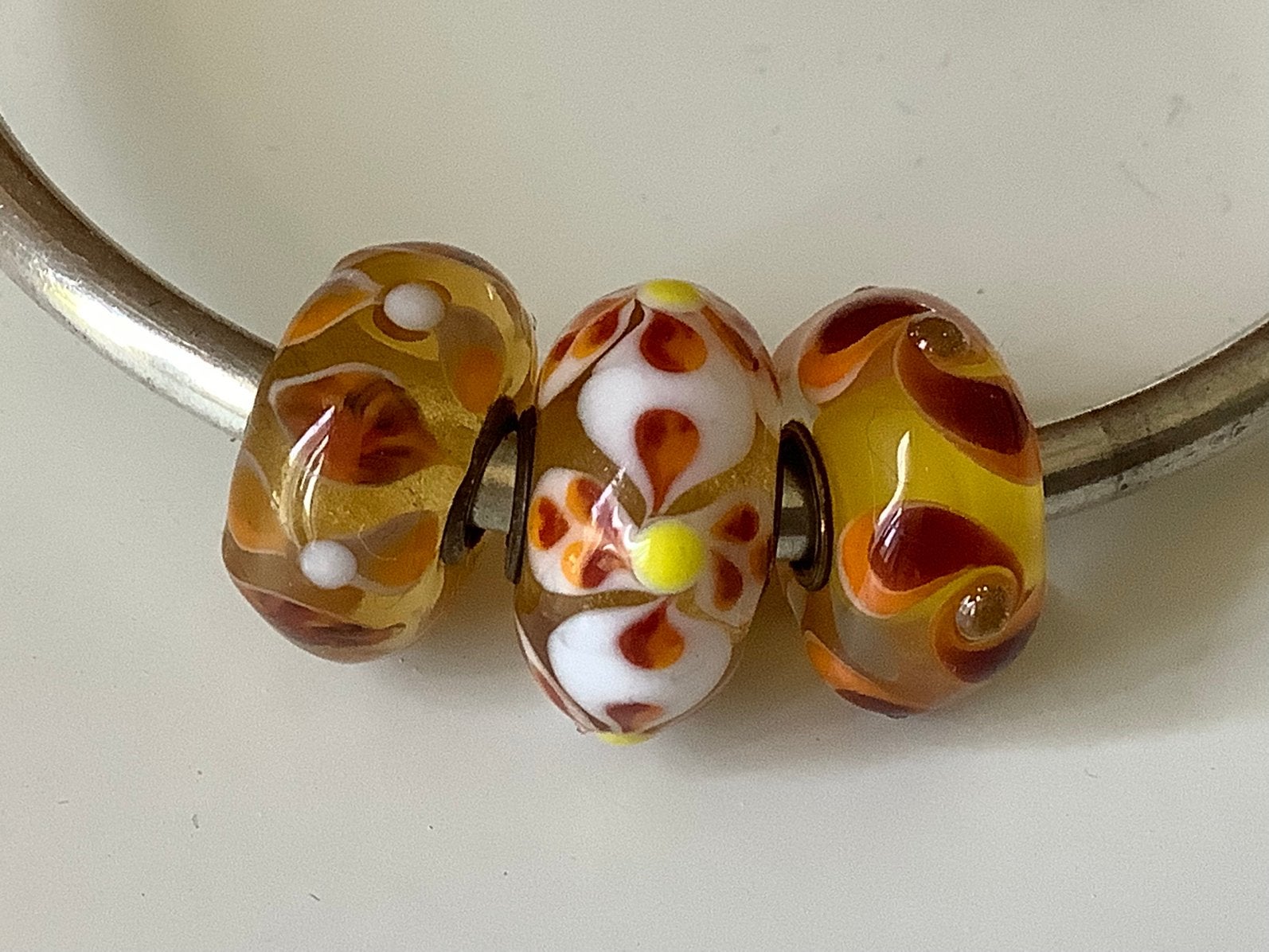 Trollbeads setje uniek, ooak, bruin geel oranje tinten, set, Ophalen of Verzenden, Zo goed als nieuw, Trollbeads