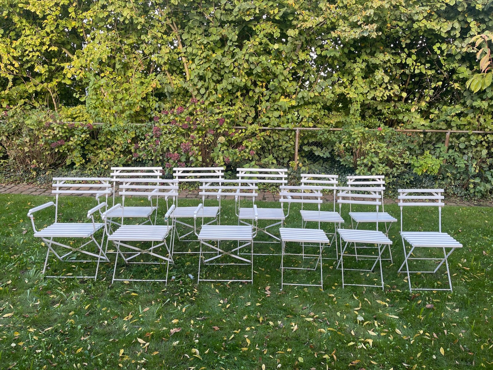 11 witte franse inklapbare tuinstoelen, Tuin en Terras, Ophalen, Gebruikt, Hout, Inklapbaar