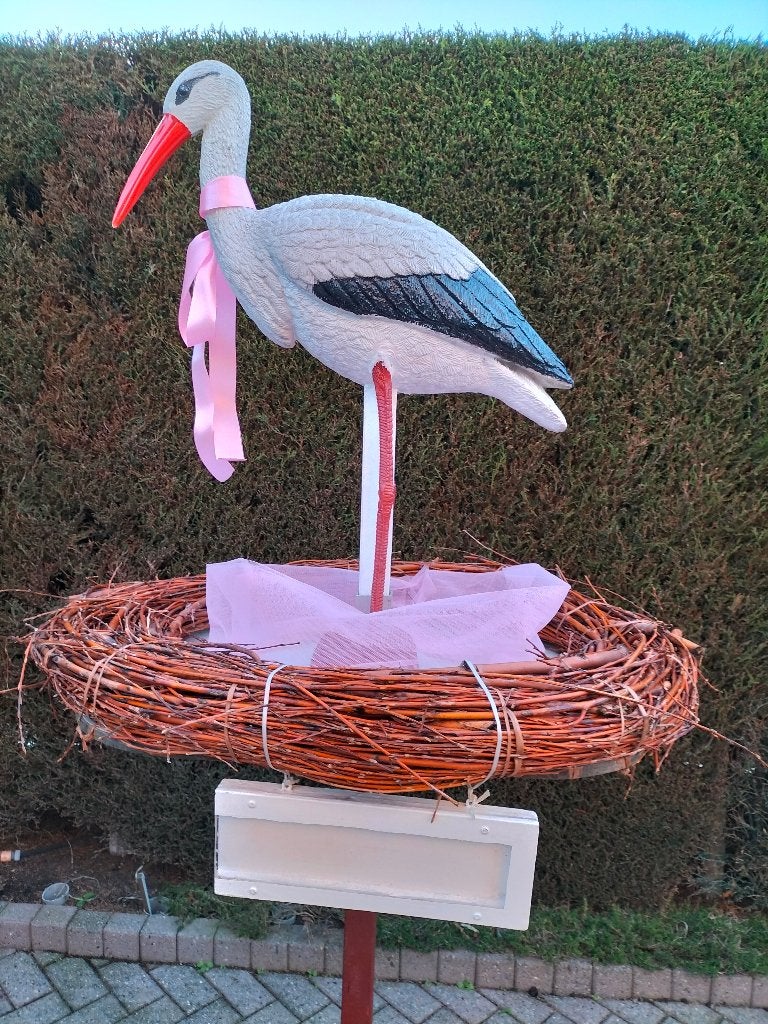 Ooievaar en ooievaarsnest te huur, baby geboren!, Ophalen, Gebruikt, Geboortebord
