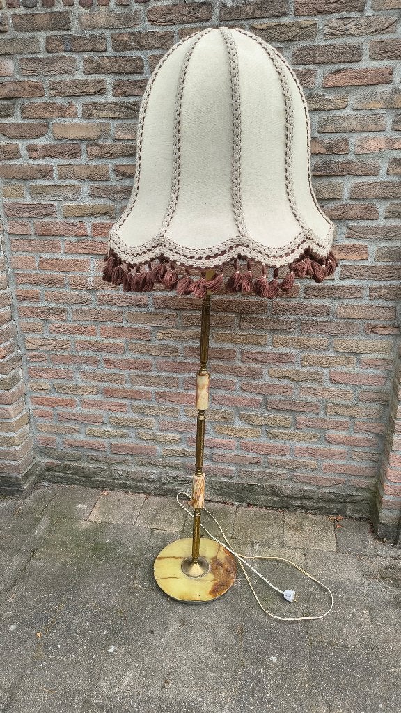 Vintage staande schemerlamp met kwastjes, H 168 cm, Ophalen, Gebruikt, Vintage, E27 (groot)