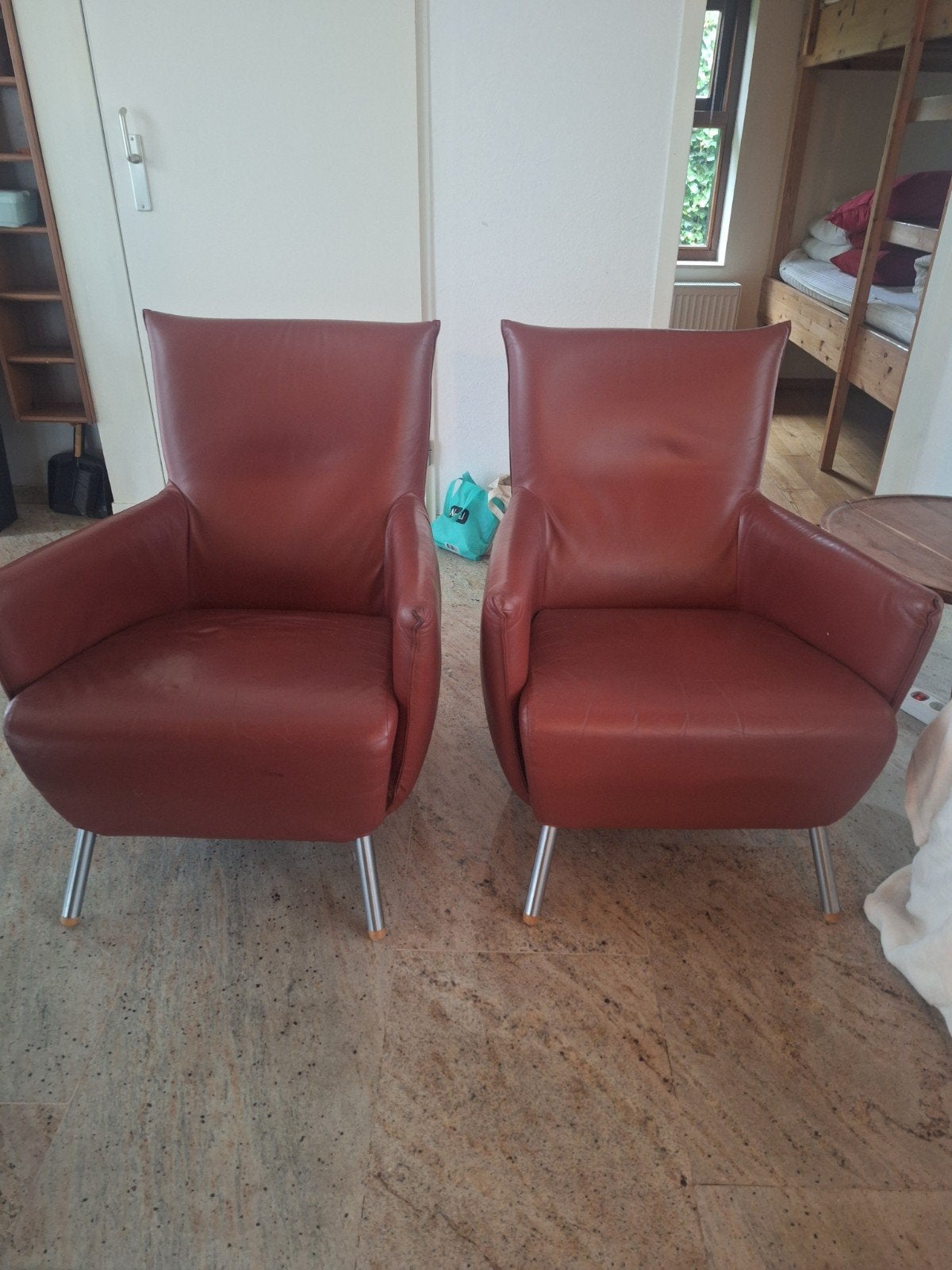 2 prachtige Label Model Cheo fauteuils – Gerard van den Berg, Ophalen, Gebruikt, 50 tot 75 cm, Leer