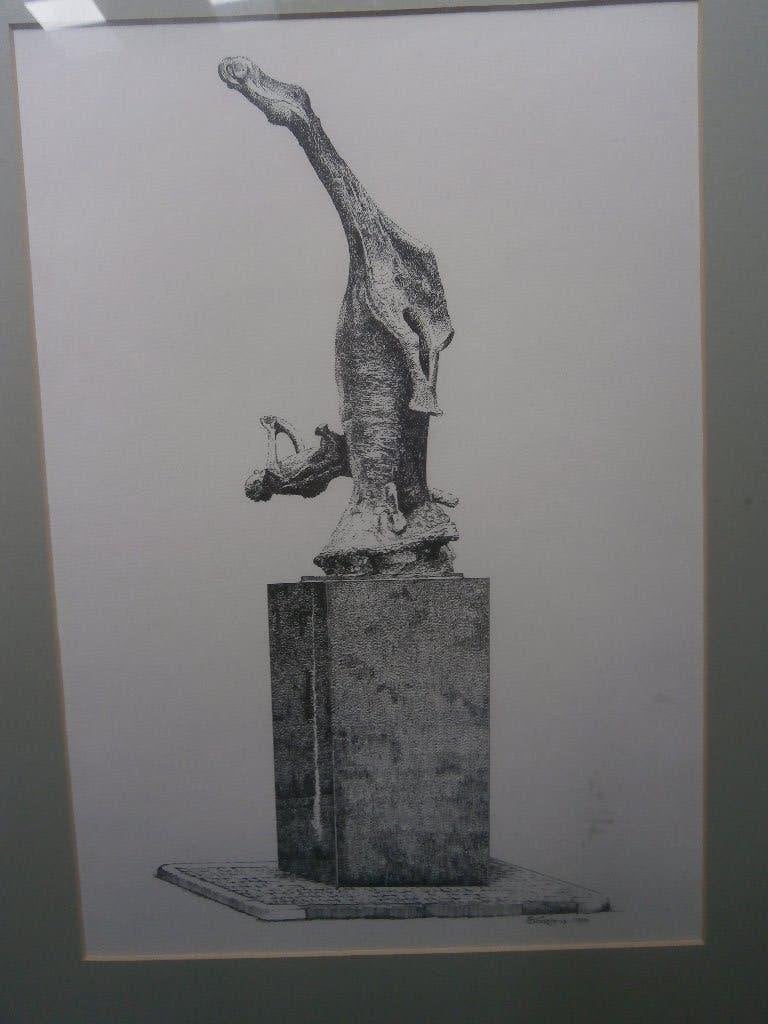 Mooie ets Oorlogsmonument Mijnsherenlaan Rotterdam, Ophalen, Stadsgezicht, Ets, 1950 - 1999