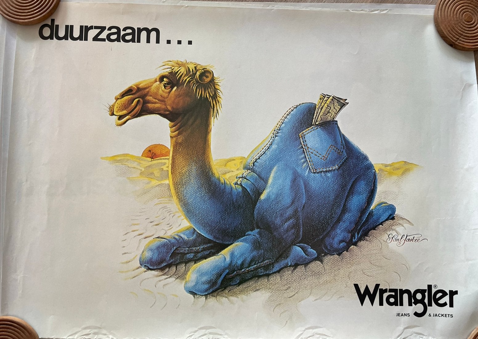Vintage Wrangler Jeans Giraffe Large Poster 70’s, Ophalen of Verzenden, A1 t/m A3, Film en Tv